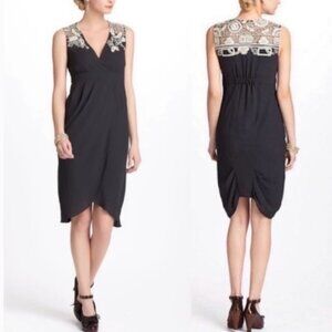 Anthropologie Meadow Rue Tulip Dress Black Cream Lace Detail Size 4 Knee Length